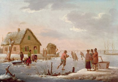 Figures Skating in a Winter Landscape by Hendrik Willem Schweickardt